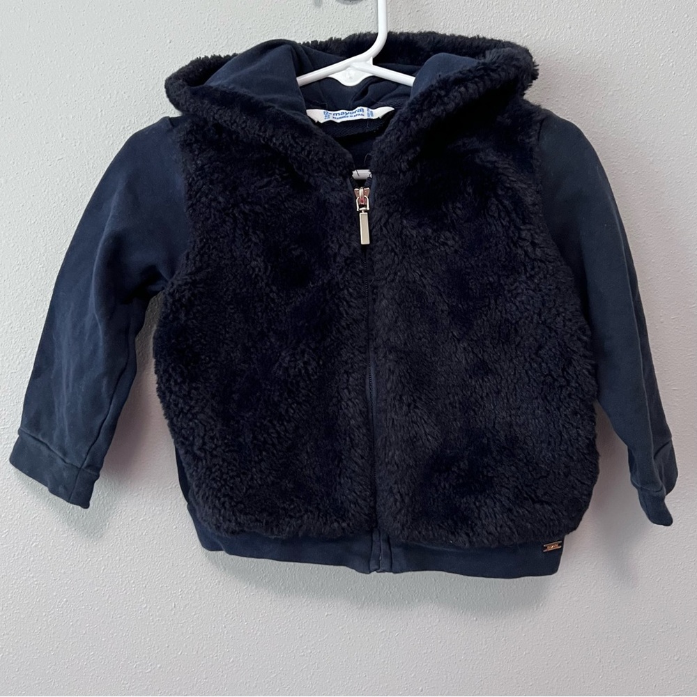 Mayoral Faux Fur Zip Up Hooded Jacket Size 12 Mo